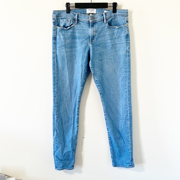 FRAME Le Garçon in Daphne Blue Super Stretch Mid Rise Boyfriend Denim Jeans 32 - Picture 2 of 12